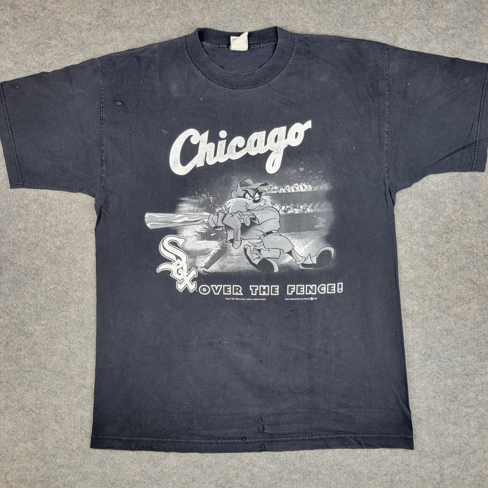 Vintage Chicago White Sox Shirt Mens Large Black MLB Baseball‎ Looney Tunes 90s
